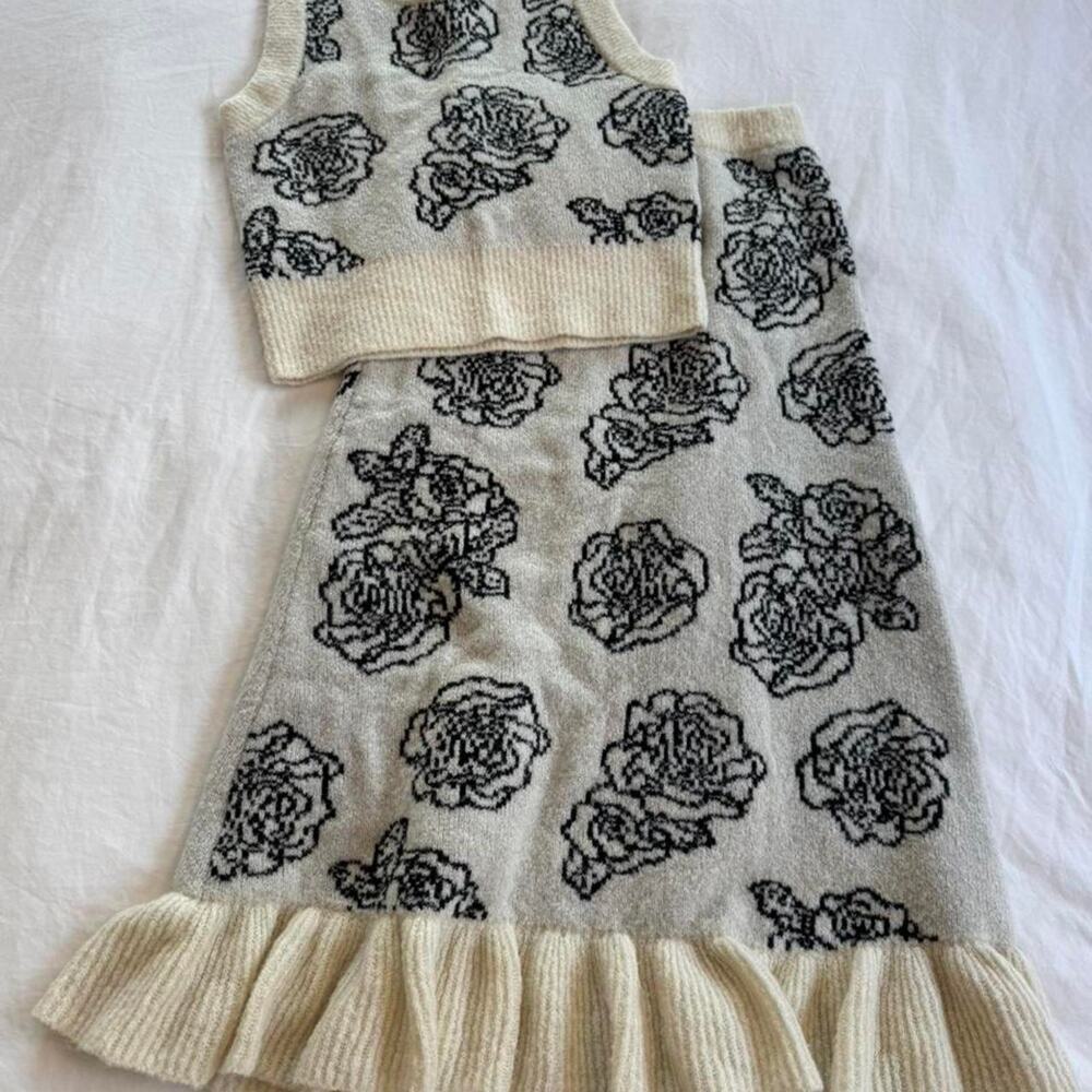 Rotate floral sweater vest and and skirt with ruffle hem- a set